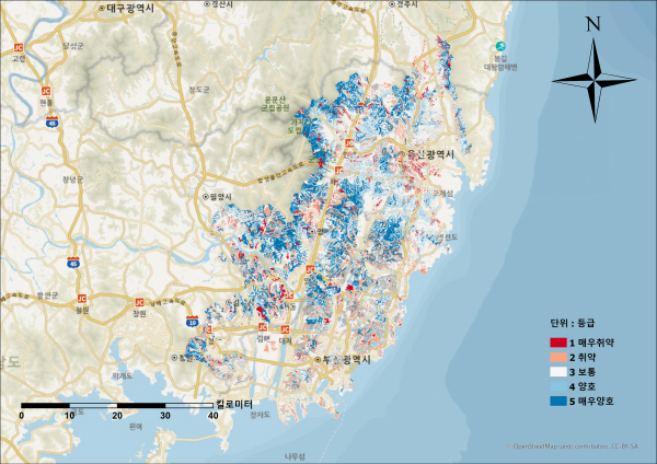 산림물지도 응용지도 5 (산림토양 수분특성 변화지도)