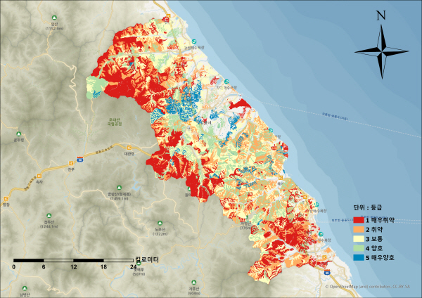 산림물지도 응용지도 7 (토양수분포화 취약성 지도)