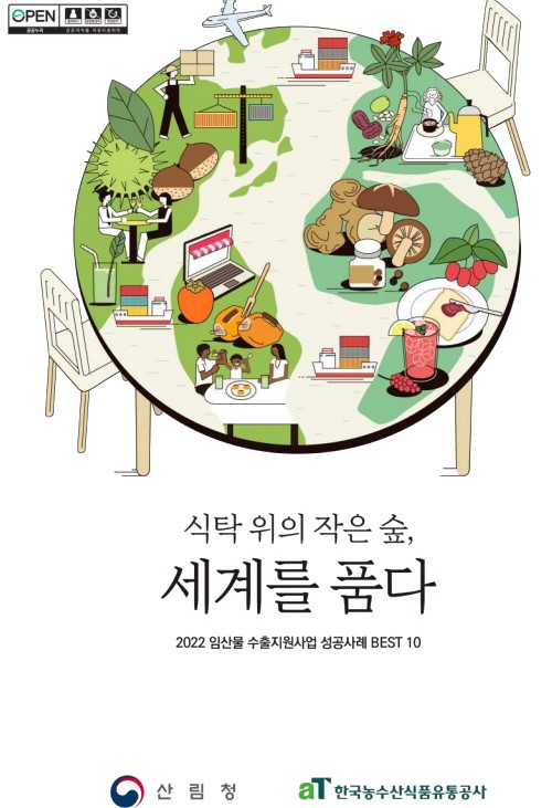 2022년 임산물 수출지원사업 우수사례집 식탁 위의 작은 숲 세계를 품다 표지