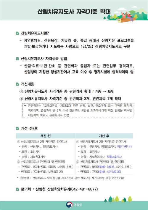 산림치유지도사 자격기준 확대