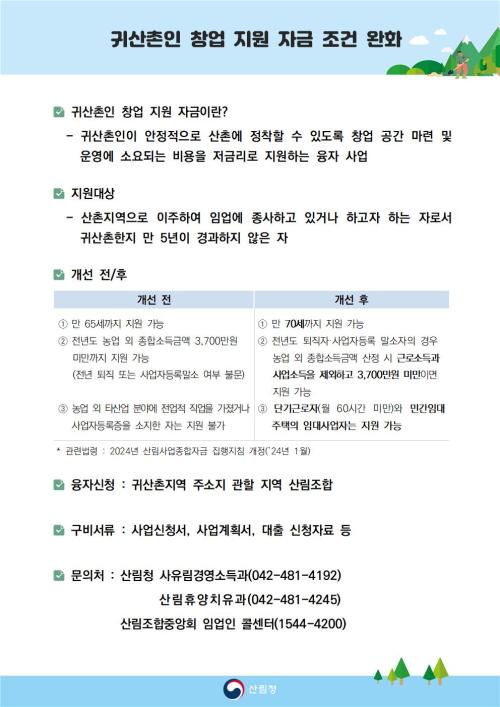 귀산촌인 창업지원자금 조건 완화