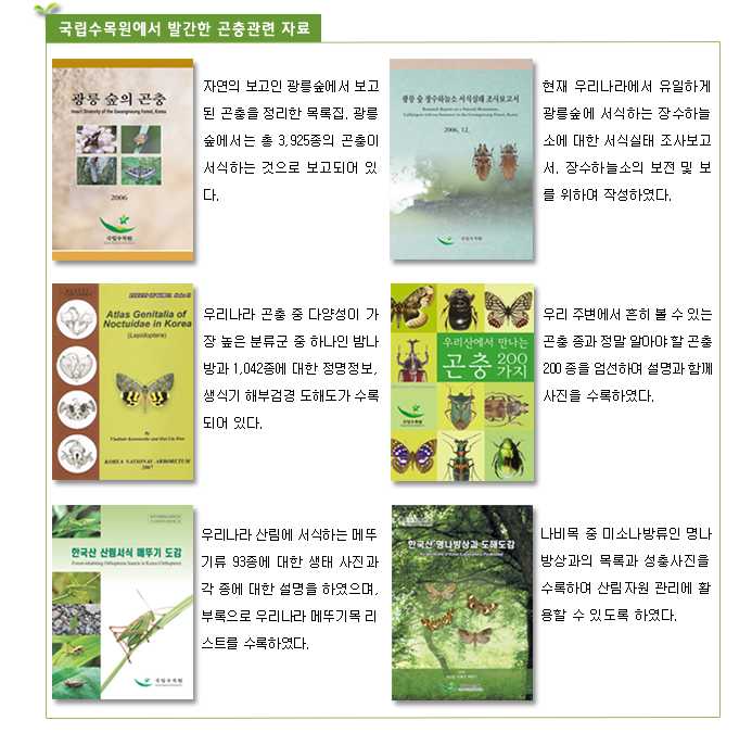 국립수목원에서 발간한 곤충관련 자료