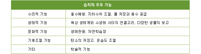 습지의 주요기능