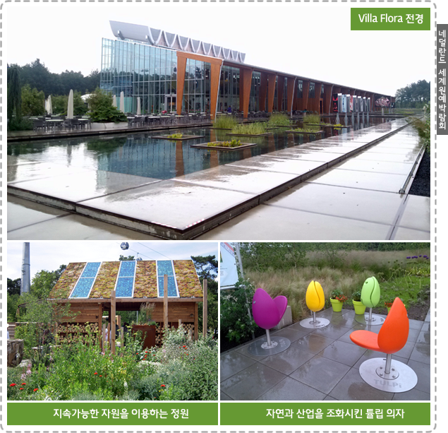 네덜란드 세계원예박람회 - Villa Flora 전경, 지속가능한 자원을 이용하는 정원, 자연과 산업을 조화시킨 튤립 의자