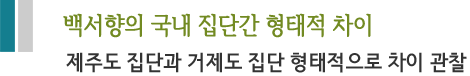 백서향의 국내 집단간 형태적 차이 제주도 집단과 거제도 집단 형태적으로 차이 관찰